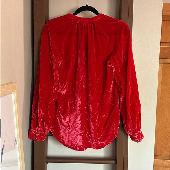 Anthropologie Red Velvet Button Down Shirt - Picture 4 of 5